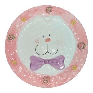 Easter Bunny Pink and white appetizer plate, 8 Inches, Cute Decor for Home, Kitc